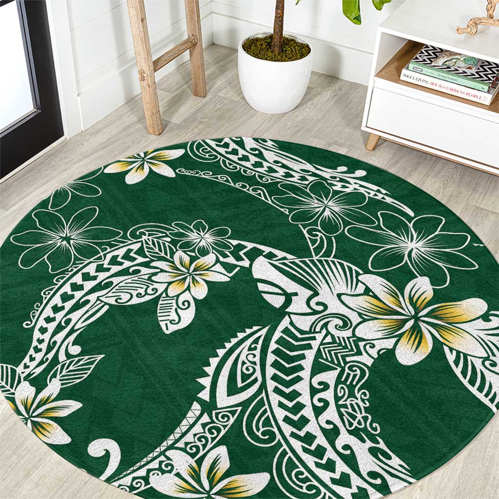 Polynesian Hawaiian Plumeria Tribal Pattern Round Carpet Green Version LT01 Green - Polynesian Pride