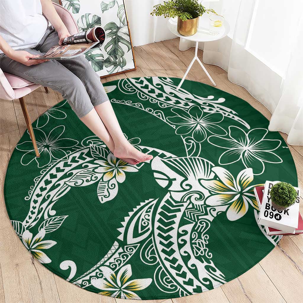 Polynesian Hawaiian Plumeria Tribal Pattern Round Carpet Green Version LT01 - Polynesian Pride