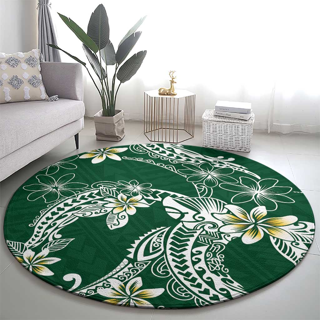 Polynesian Hawaiian Plumeria Tribal Pattern Round Carpet Green Version LT01 - Polynesian Pride