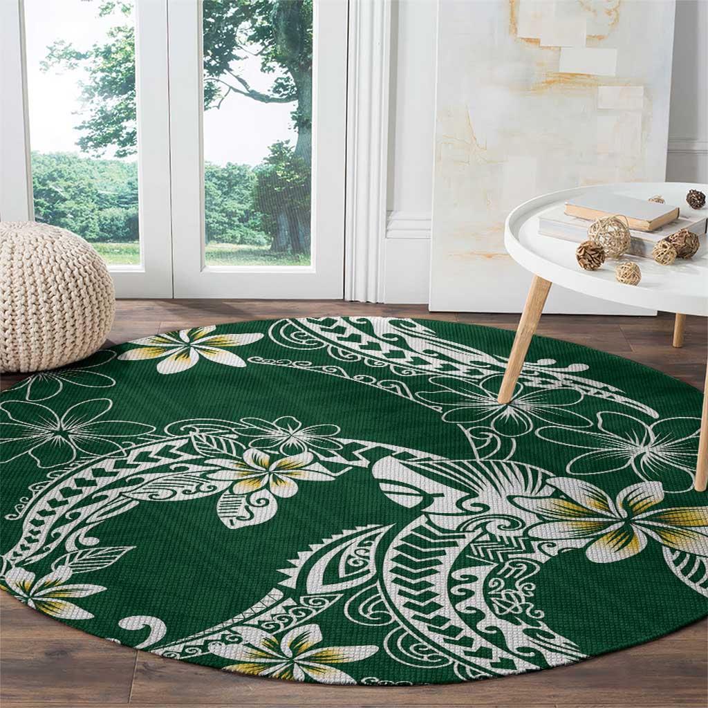 Polynesian Hawaiian Plumeria Tribal Pattern Round Carpet Green Version LT01 - Polynesian Pride
