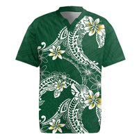 Polynesian Hawaiian Plumeria Tribal Pattern Rugby Jersey Green Version