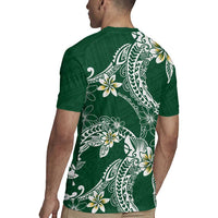 Polynesian Hawaiian Plumeria Tribal Pattern Rugby Jersey Green Version