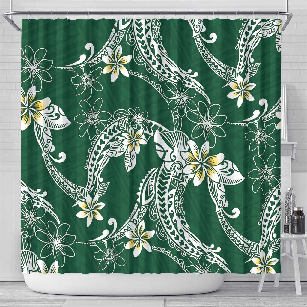 Polynesian Hawaiian Plumeria Tribal Pattern Shower Curtain Green Version LT01 - Polynesian Pride