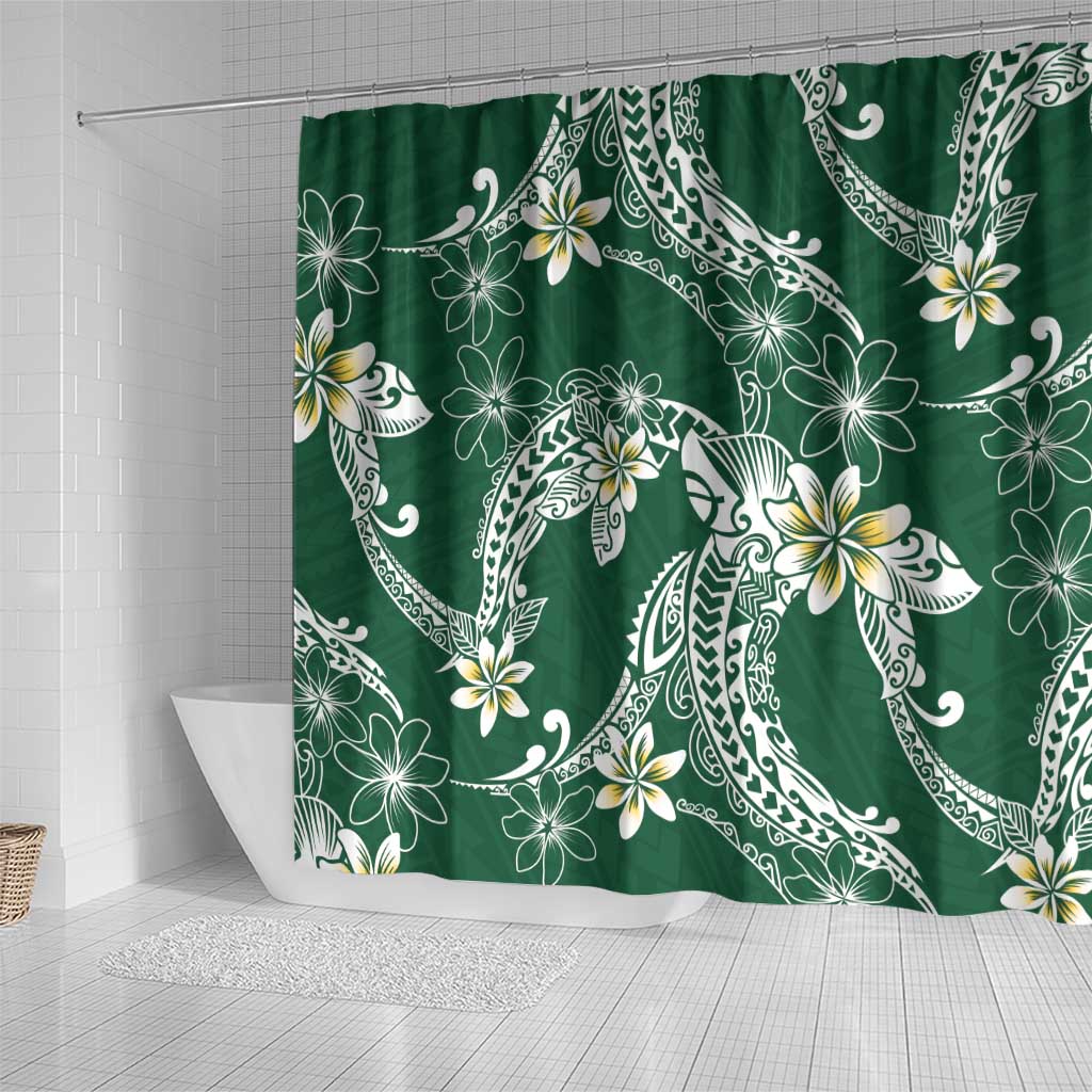 Polynesian Hawaiian Plumeria Tribal Pattern Shower Curtain Green Version LT01 - Polynesian Pride