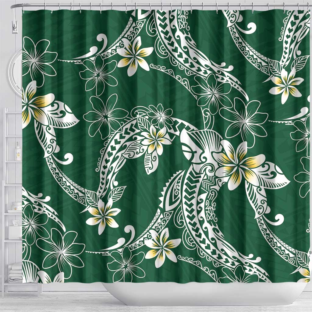Polynesian Hawaiian Plumeria Tribal Pattern Shower Curtain Green Version LT01 - Polynesian Pride