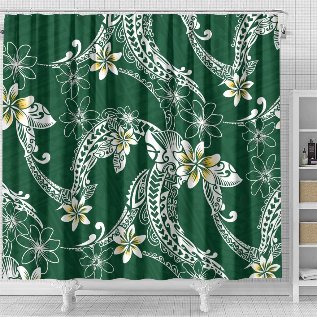 Polynesian Hawaiian Plumeria Tribal Pattern Shower Curtain Green Version LT01 - Polynesian Pride