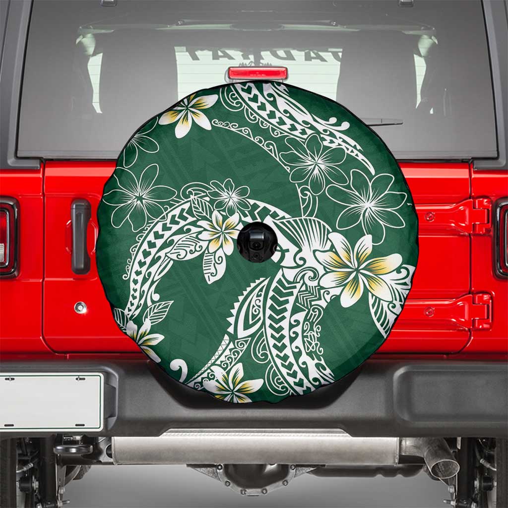 Polynesian Hawaiian Plumeria Tribal Pattern Spare Tire Cover Green Version
