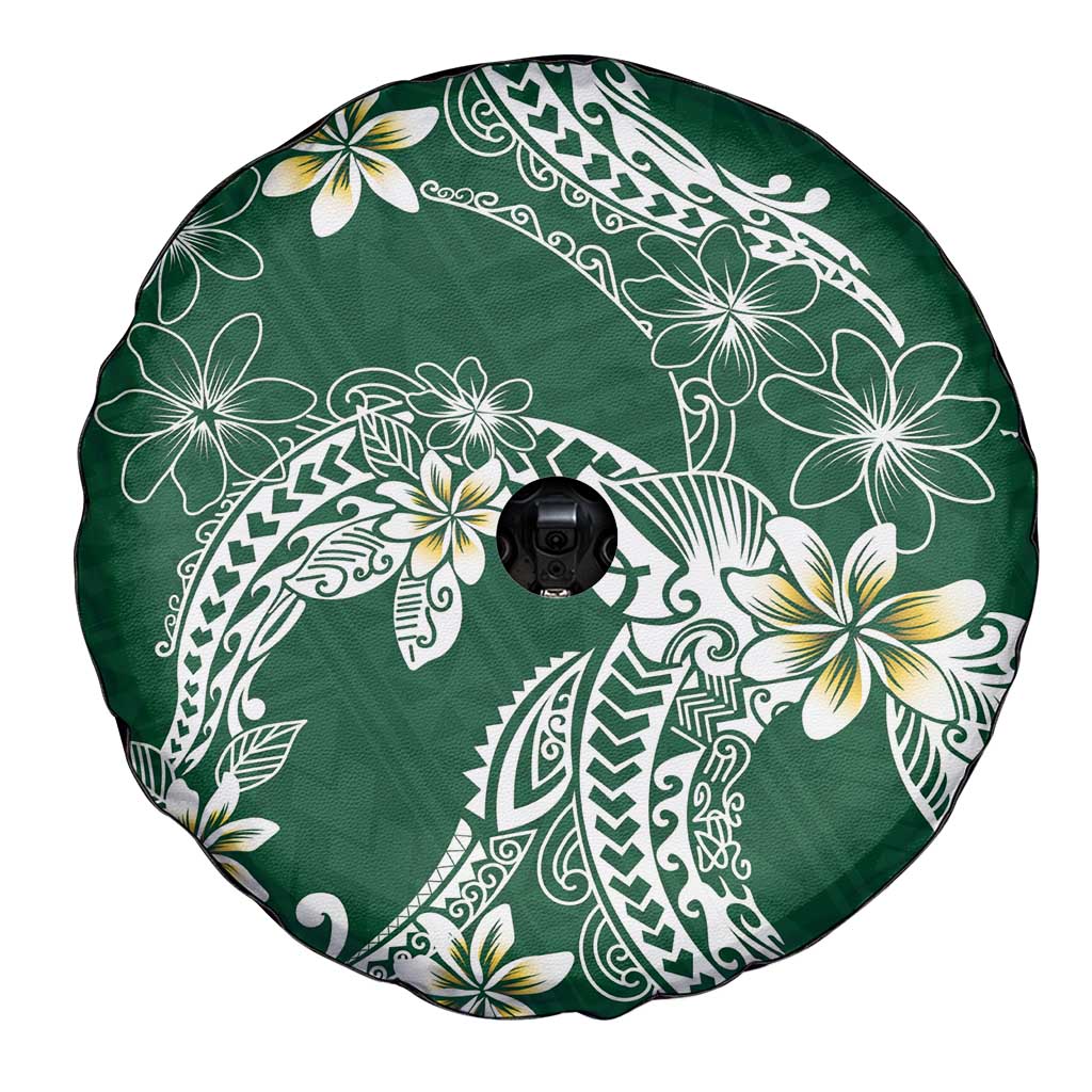 Polynesian Hawaiian Plumeria Tribal Pattern Spare Tire Cover Green Version
