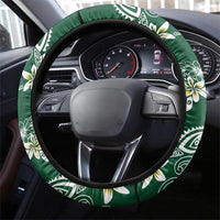 Polynesian Hawaiian Plumeria Tribal Pattern Steering Wheel Cover Green Version