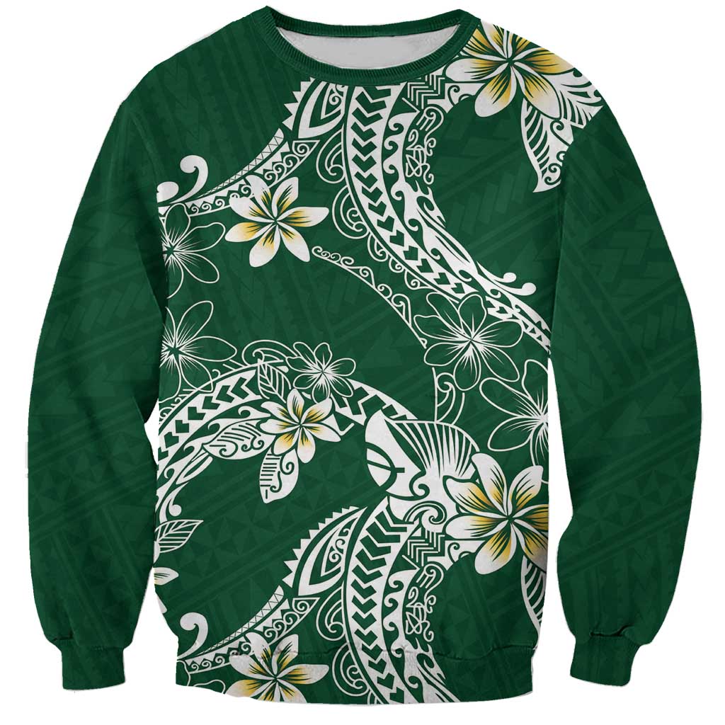 Polynesian Hawaiian Plumeria Tribal Pattern Sweatshirt Green Version
