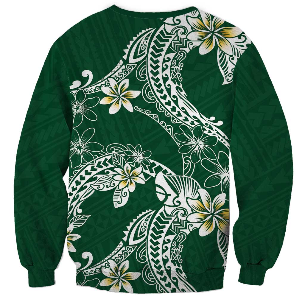 Polynesian Hawaiian Plumeria Tribal Pattern Sweatshirt Green Version