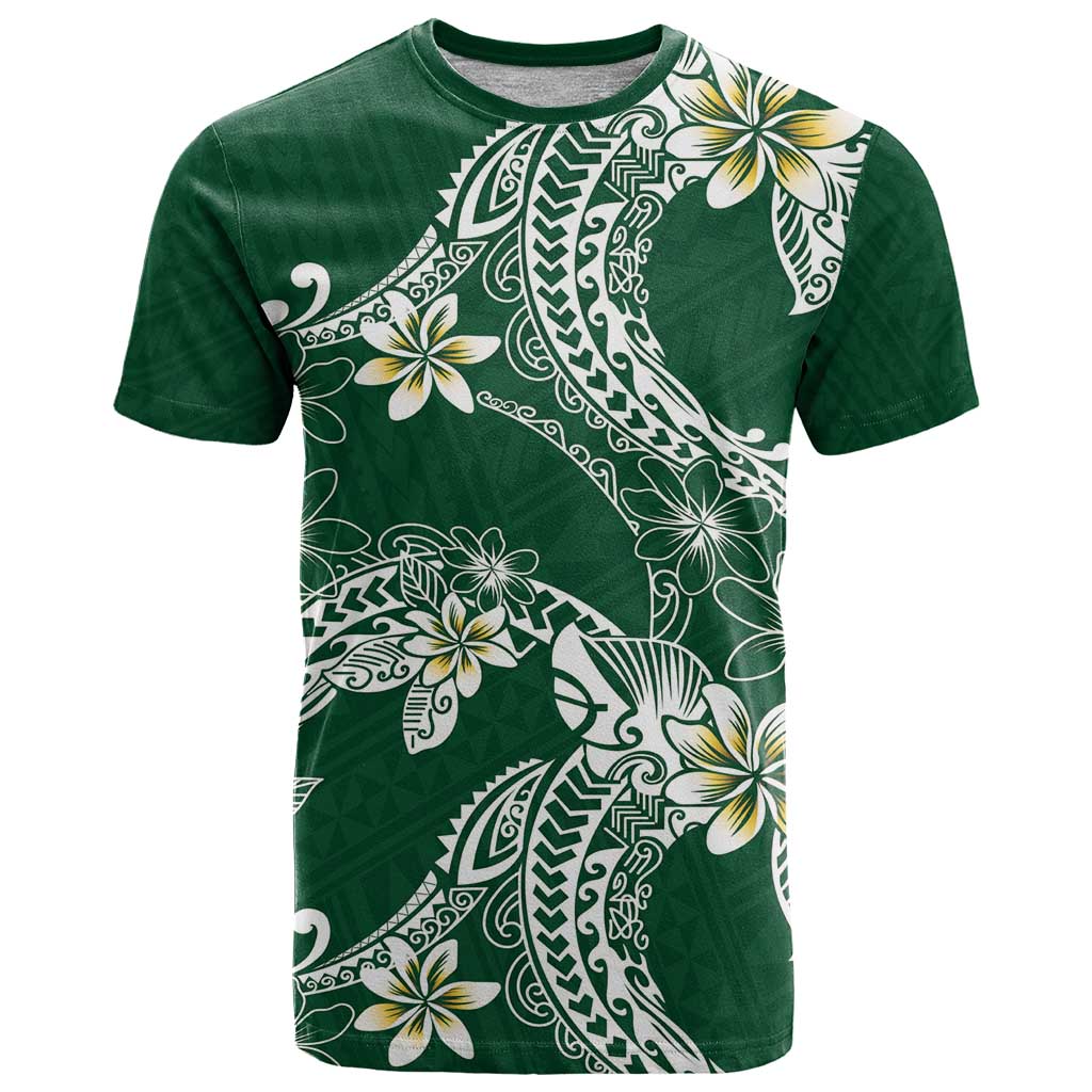 Polynesian Hawaiian Plumeria Tribal Pattern T Shirt Green Version