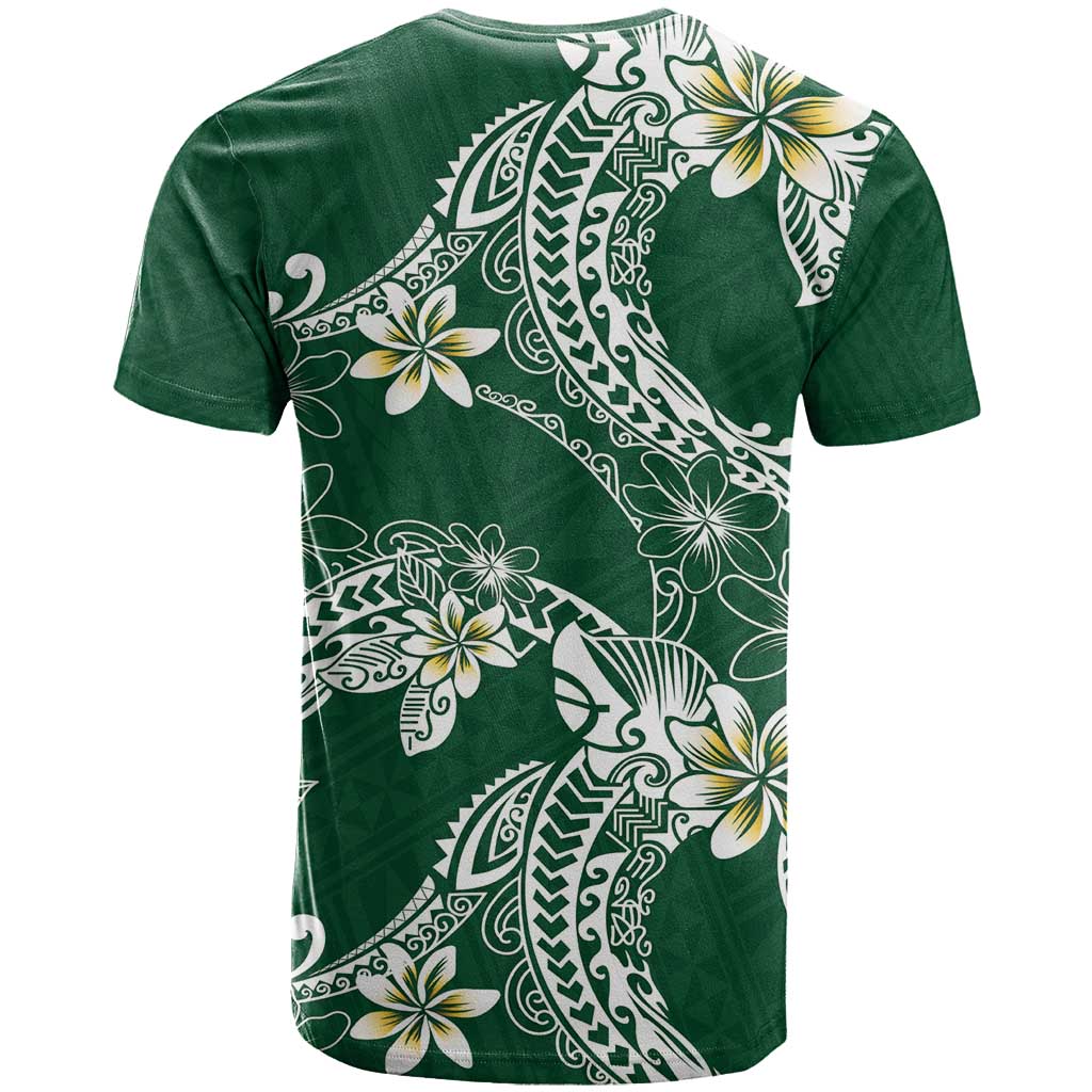 Polynesian Hawaiian Plumeria Tribal Pattern T Shirt Green Version