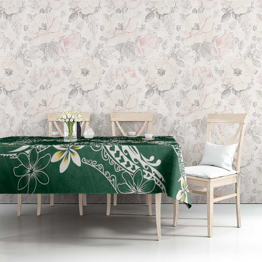 Polynesian Hawaiian Plumeria Tribal Pattern Tablecloth Green Version