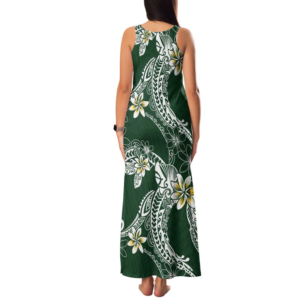 Polynesian Hawaiian Plumeria Tribal Pattern Tank Maxi Dress Green Version