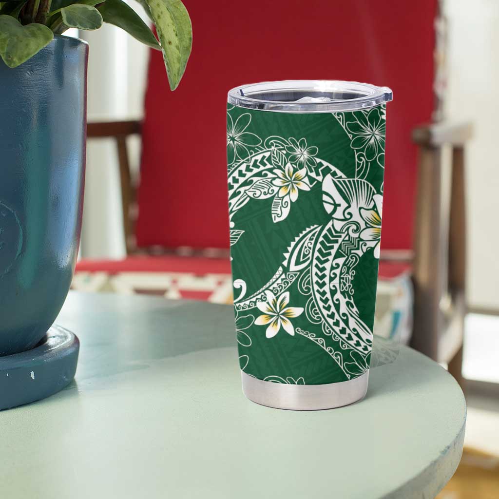 Polynesian Hawaiian Plumeria Tribal Pattern Tumbler Cup Green Version