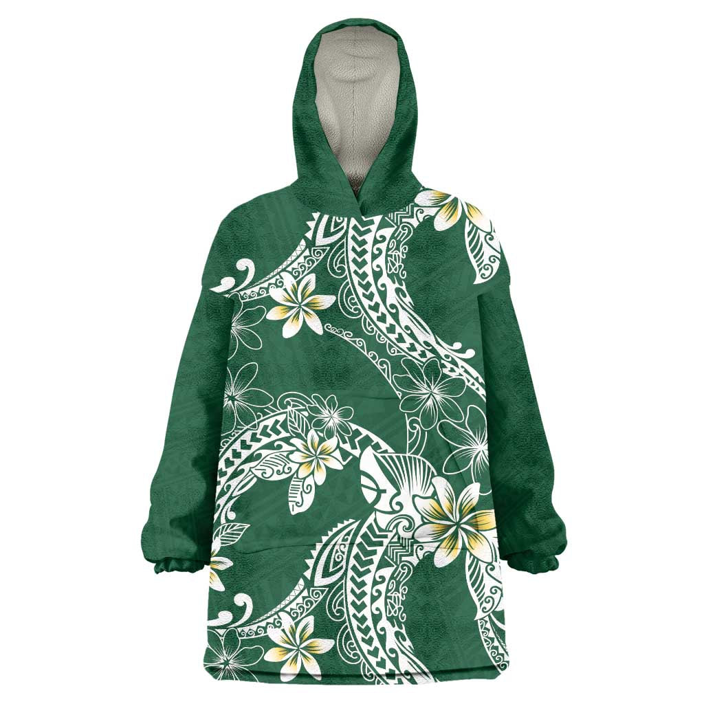 Polynesian Hawaiian Plumeria Tribal Pattern Wearable Blanket Hoodie Green Version LT01 One Size Green - Polynesian Pride