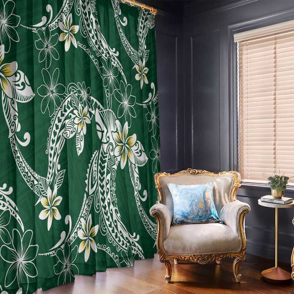 Polynesian Hawaiian Plumeria Tribal Pattern Window Curtain Green Version