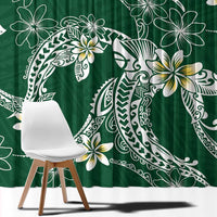 Polynesian Hawaiian Plumeria Tribal Pattern Window Curtain Green Version