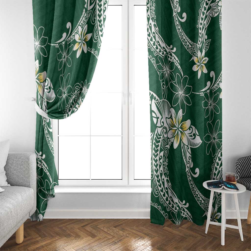 Polynesian Hawaiian Plumeria Tribal Pattern Window Curtain Green Version