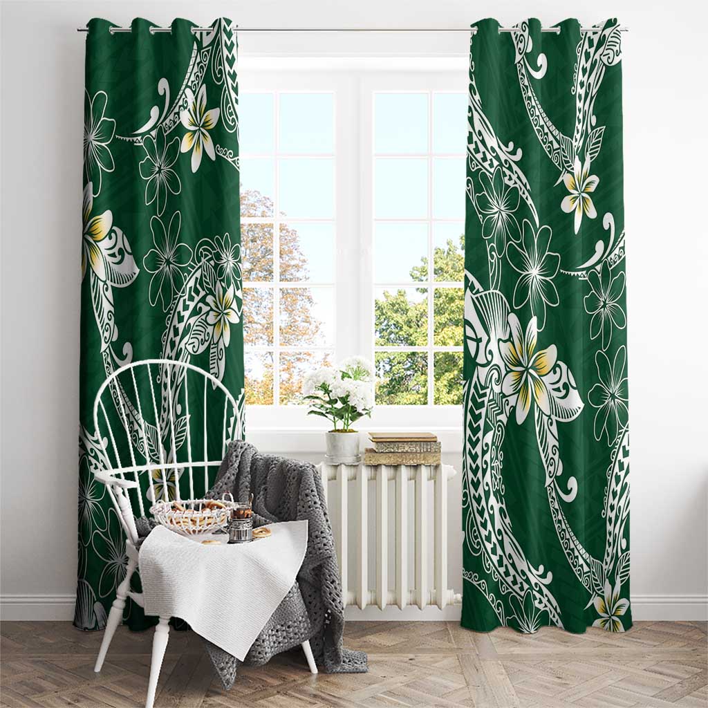 Polynesian Hawaiian Plumeria Tribal Pattern Window Curtain Green Version