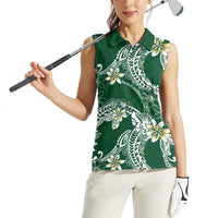 Polynesian Hawaiian Plumeria Tribal Pattern Women Sleeveless Polo Shirt Green Version