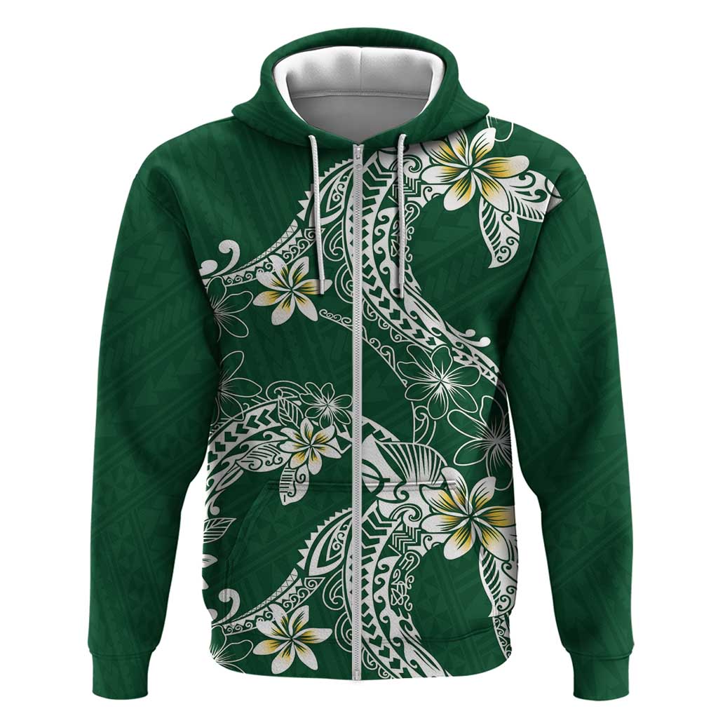 Polynesian Hawaiian Plumeria Tribal Pattern Zip Hoodie Green Version LT01 Zip Hoodie Green - Polynesian Pride