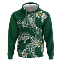 Polynesian Hawaiian Plumeria Tribal Pattern Zip Hoodie Green Version