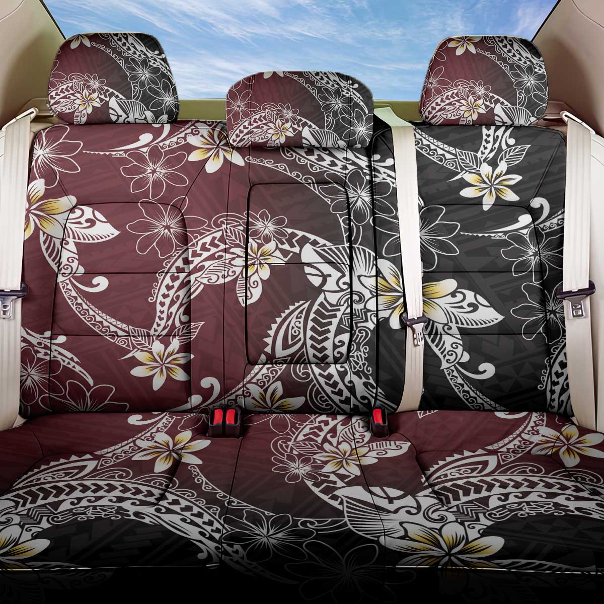 Polynesian Hawaiian Plumeria Tribal Pattern Back Car Seat Cover Special Wine Red Version LT01 One Size Red - Polynesian Pride