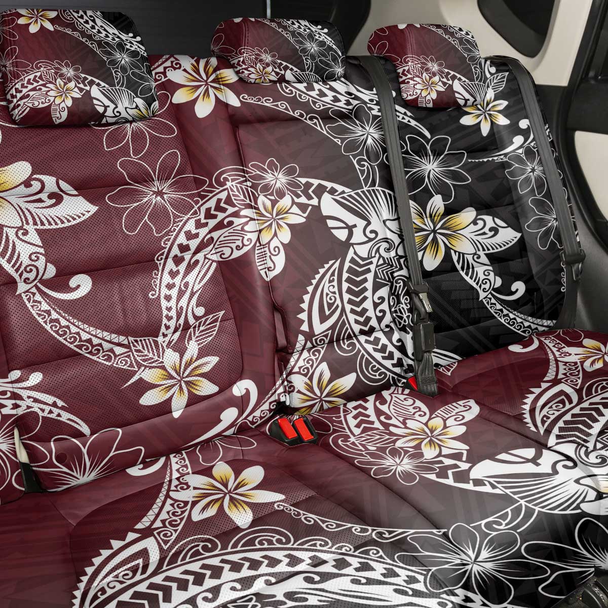 Polynesian Hawaiian Plumeria Tribal Pattern Back Car Seat Cover Special Wine Red Version LT01 - Polynesian Pride