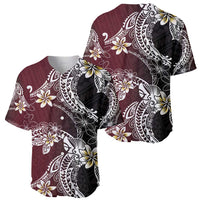 Polynesian Hawaiian Plumeria Tribal Pattern Baseball Jersey Special Wine Red Version