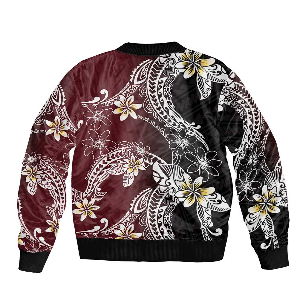 Polynesian Hawaiian Plumeria Tribal Pattern Bomber Jacket Special Wine Red Version LT01 - Polynesian Pride