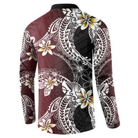 Polynesian Hawaiian Plumeria Tribal Pattern Button Sweatshirt Special Wine Red Version LT01 - Polynesian Pride