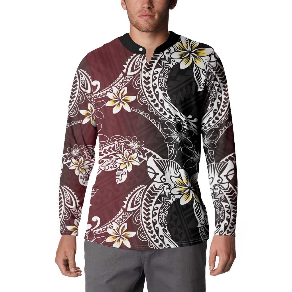 Polynesian Hawaiian Plumeria Tribal Pattern Button Sweatshirt Special Wine Red Version LT01 - Polynesian Pride