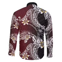 Polynesian Hawaiian Plumeria Tribal Pattern Family Matching Long Sleeve Bodycon Dress and Hawaiian Shirt Special Wine Red Version