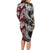 Polynesian Hawaiian Plumeria Tribal Pattern Family Matching Long Sleeve Bodycon Dress and Hawaiian Shirt Special Wine Red Version