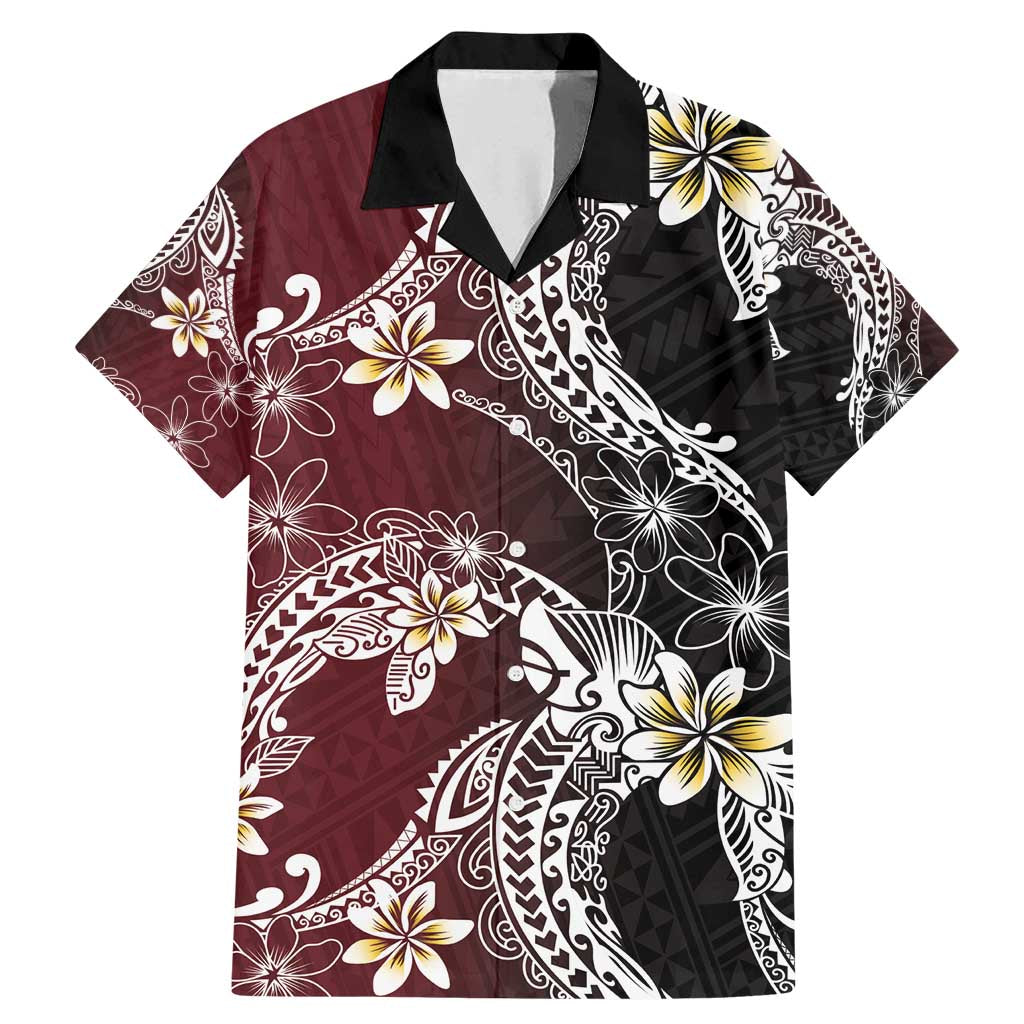 Polynesian Hawaiian Plumeria Tribal Pattern Family Matching Mermaid Dress and Hawaiian Shirt Special Wine Red Version