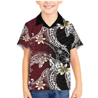 Polynesian Hawaiian Plumeria Tribal Pattern Family Matching Mermaid Dress and Hawaiian Shirt Special Wine Red Version