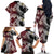 Polynesian Hawaiian Plumeria Tribal Pattern Family Matching Off The Shoulder Long Sleeve Dress and Hawaiian Shirt Special Wine Red Version