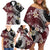Polynesian Hawaiian Plumeria Tribal Pattern Family Matching Off Shoulder Short Dress and Hawaiian Shirt Special Wine Red Version