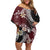 Polynesian Hawaiian Plumeria Tribal Pattern Family Matching Off Shoulder Short Dress and Hawaiian Shirt Special Wine Red Version