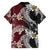 Polynesian Hawaiian Plumeria Tribal Pattern Family Matching Short Sleeve Bodycon Dress and Hawaiian Shirt Special Wine Red Version