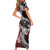 Polynesian Hawaiian Plumeria Tribal Pattern Family Matching Short Sleeve Bodycon Dress and Hawaiian Shirt Special Wine Red Version