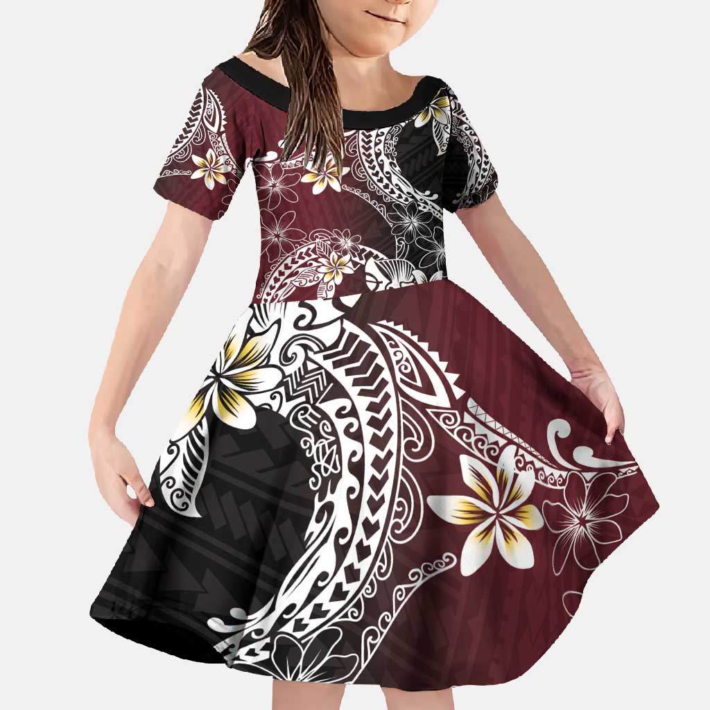 Polynesian Hawaiian Plumeria Tribal Pattern Family Matching Summer Maxi Dress and Hawaiian Shirt Special Wine Red Version