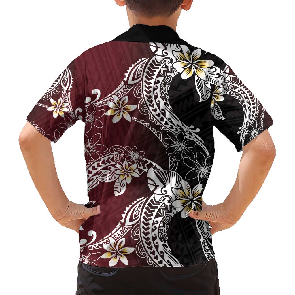 Polynesian Hawaiian Plumeria Tribal Pattern Hawaiian Shirt Special Wine Red Version