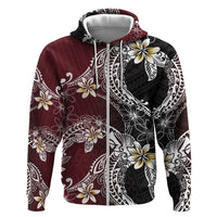 Polynesian Hawaiian Plumeria Tribal Pattern Hoodie Special Wine Red Version