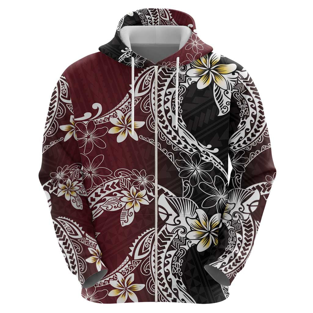 Polynesian Hawaiian Plumeria Tribal Pattern Hoodie Special Wine Red Version