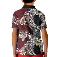 Polynesian Hawaiian Plumeria Tribal Pattern Kid Polo Shirt Special Wine Red Version