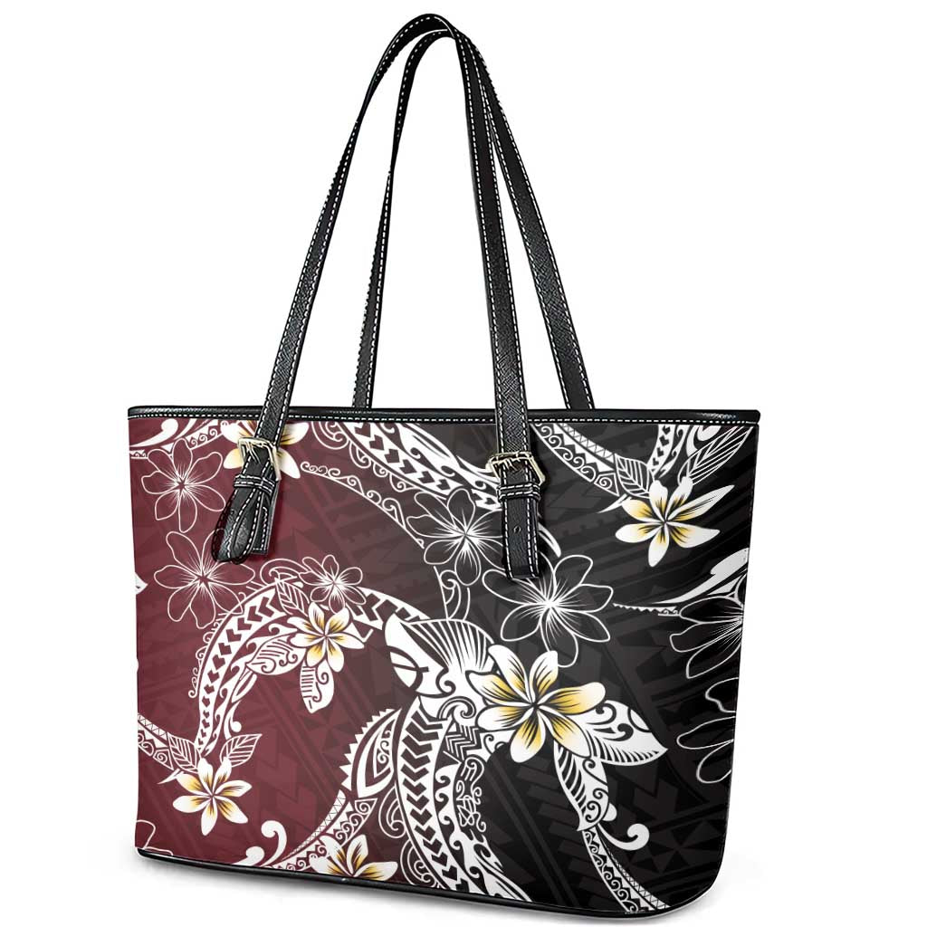 Polynesian Hawaiian Plumeria Tribal Pattern Leather Tote Bag Special Wine Red Version