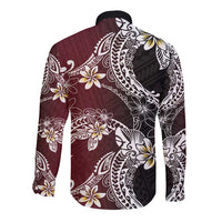 Polynesian Hawaiian Plumeria Tribal Pattern Long Sleeve Button Shirt Special Wine Red Version LT01 - Polynesian Pride